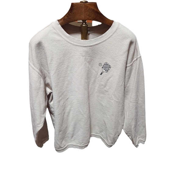 Oat Collective Tops - Oat Collective Pickle Ball Ribbed Cotton Sweatshirt Off White Size Large